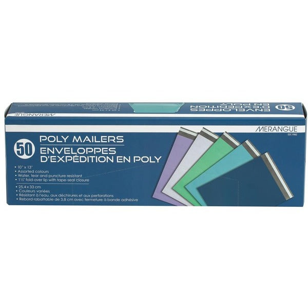 Merangue Poly Mailers 10" x 13" Assorted Colours 50/pkg - 10" (254 mm) Width x 13" (330.20 mm) Length - Self-sealing - Assorted - Poly - 50 / Pack