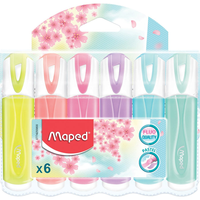 Maped Soft Highlighters Chisel Tip Assorted Pastel Colours 6/pkg - Assorted Pastel Ink - 6 / Pack