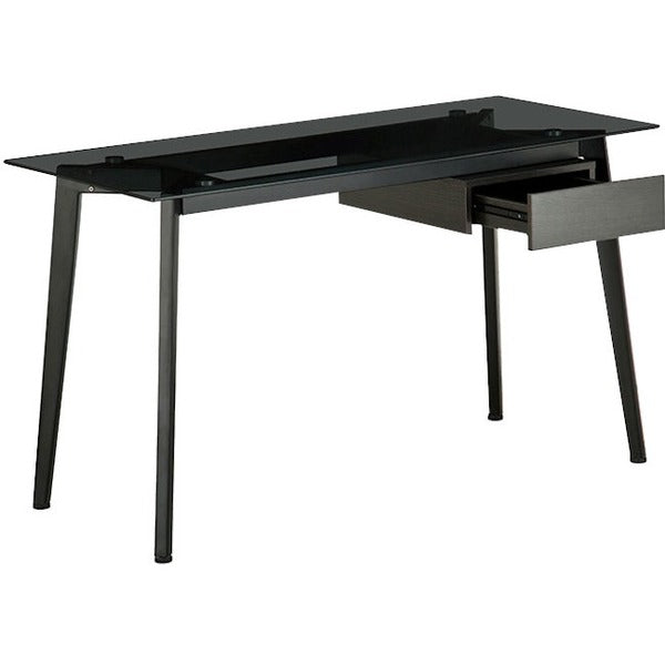 Heartwood Glass Top Computer Desk - Gray Top - Powder Coated Four Leg, Black Oak Base - Contemporary Style - 4 Legs x 51.2" (1300.48 mm) Table Top Width x 25.7" (652.78 mm) Table Top Depth x 0.3" (8 mm) Table Top Thickness - 30" (762 mm) Height - Home Off