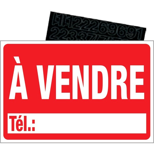 Identity Group HEADLINE Sign Kits À Vendre 8" x 12" French White on Red - Print/Message "À Vendre" - 12" (304.80 mm) Width x 8" (203.20 mm) Height - Rectangular Shape - Adhesive Backing, Durable, Sturdy, Flexible - Plastic, Styrene - White on Red