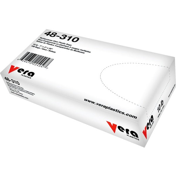 Vera Plastics LDPE Flat Polybag - 10 lb (4535.92 g) Capacity - 20" (508 mm) Length x 7" (177.80 mm) Width - 3" (76.20 mm) Gusset - Low Density - Clear - Low Density Polyethylene (LDPE) - Multipurpose - 100 / Box