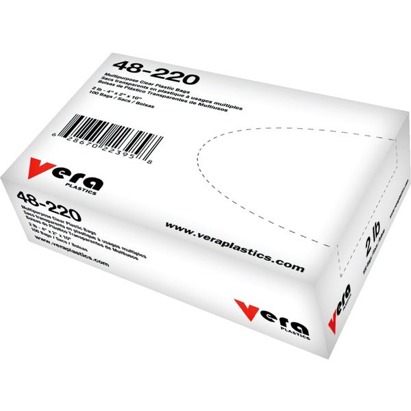 Vera Plastics LDPE Flat Polybag - 2 lb (907.18 g) Capacity - 10" (254 mm) Length x 4" (101.60 mm) Width - 2" (50.80 mm) Gusset - Low Density - Clear - Low Density Polyethylene (LDPE) - Multipurpose - 100 / Box