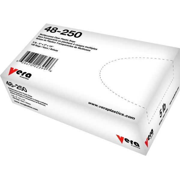 Vera Plastics LDPE Flat Polybag - 5 lb (2267.96 g) Capacity - 14" (355.60 mm) Length x 5" (127 mm) Width - 3" (76.20 mm) Gusset - Low Density - Clear - Low Density Polyethylene (LDPE) - Multipurpose - 100 / Box