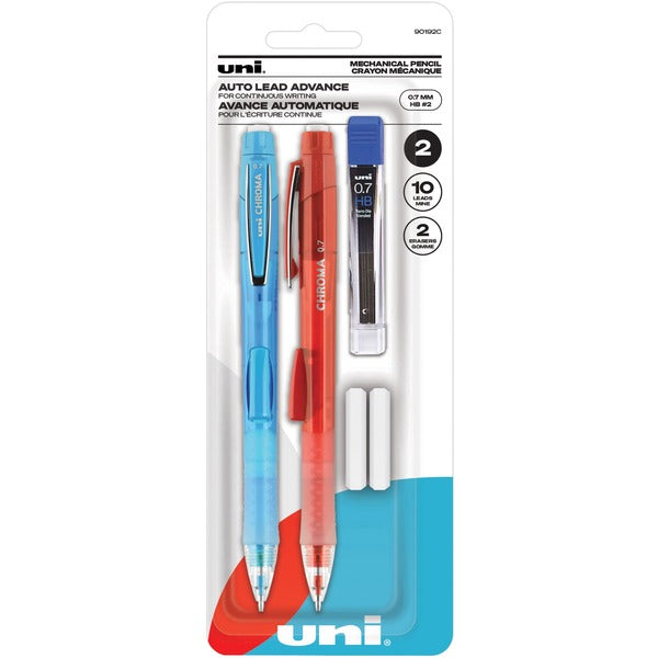 uniball™ CHROMA Mechanical Pencils 0.7 mm Assorted Barrels 2/pkg - 0.7 mm (0.03") Assorted Lead - HB/#2 - Refillable - Cobalt Blue, Red Barrel - 2 / Pack