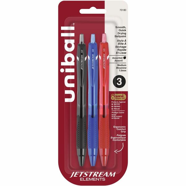 uniball&trade; Jetstream Elements Ballpoint Pen - 1 mm (0.04") Medium Pen Point - Refillable - Retractable - Assorted Ink - Oil Based - Assorted Barrel - 3 / Pack
