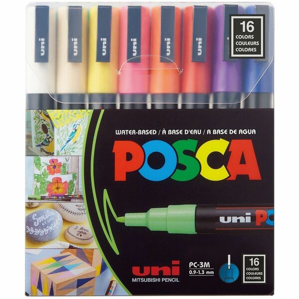 uniball™ Posca PC-3M Paint Markers - Fine Marker Point - Multicolor Ink - Water Based, Pigment-based - 16 / Pack