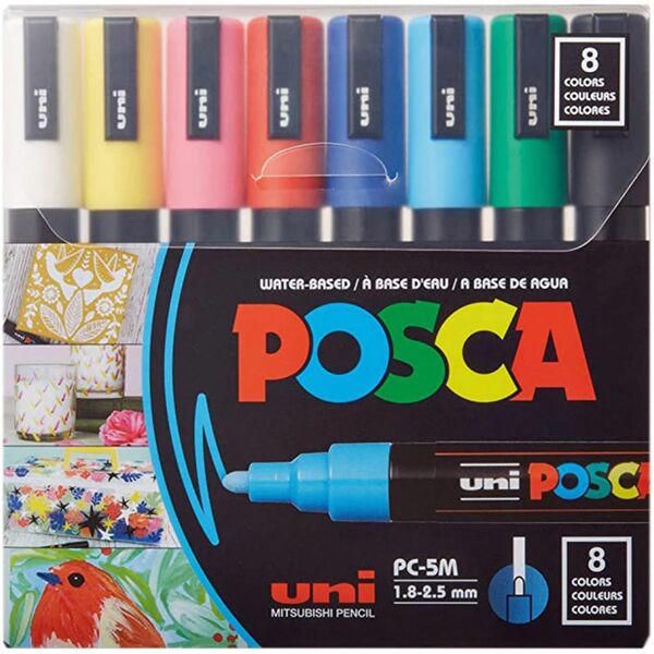uni&reg; Posca PC-5M Paint Markers - Medium Marker Point - Assorted Ink - Water Based, Pigment-based - 8 / Pack
