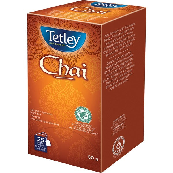 Tetley 100% Rainforest Alliance Certified Chai Tea Black Tea - Black Tea - 25 / Box