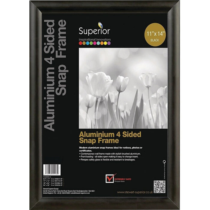 Seco Seco Snap Frame Sign Holder 11" x 14" Black - Print/Message - "Landscape, Portrait - 11" (279.40 mm) Width x 14" (355.60 mm) Height - Rectangular Shape - Indoor, Outdoor - Black, Black - 1 Each