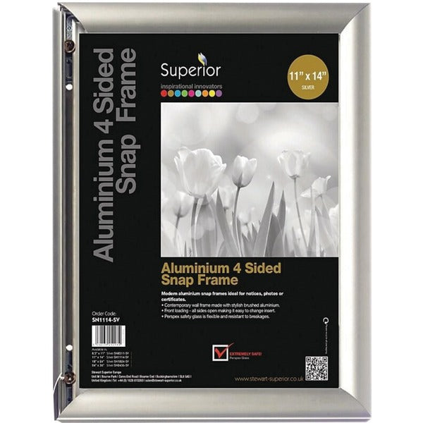 Merangue Seco Snap Frame Sign Holder 11" x 14" Silver - 14" (355.60 mm) Width x 11" (279.40 mm) Height - Rectangular Shape - Silver