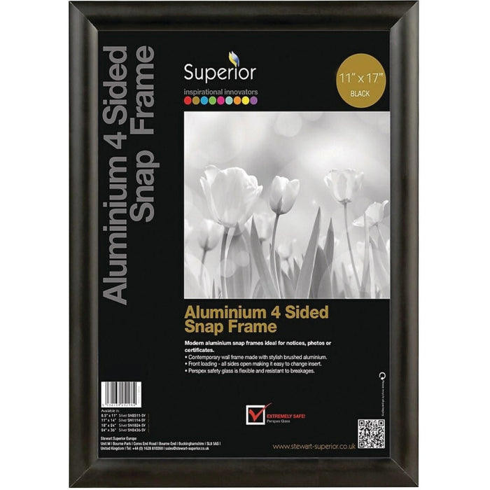 Seco Seco Snap Frame Sign Holder 11" x 17" Black - Print/Message - "Landscape, Portrait - 17" (431.80 mm) Width x 11" (279.40 mm) Height - Rectangular Shape - Indoor, Outdoor - Black, Black - 1 Each