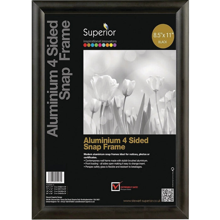 Seco Seco Snap Frame Sign Holder 8-1/2" x 11" Black - Print/Message - "Landscape, Portrait - 11" (279.40 mm) Width x 8.50" (215.90 mm) Height - Rectangular Shape - Indoor, Outdoor - Black, Black - 1 Each
