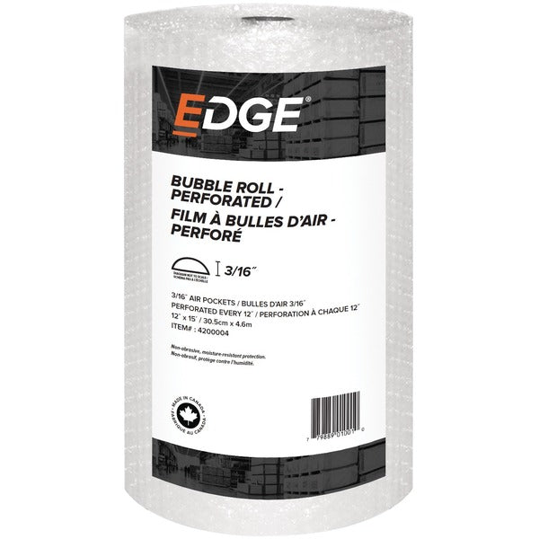 Spicers EDGE Bubble Cushion Packaging 12" x 15' Roll - 12" (304.80 mm) Width x 15 ft (4572 mm) Length x 187.5 mil (4.8 mm) Thickness - 0.4" (9.53 mm) Bubble Size - Dispenser - 1 Each