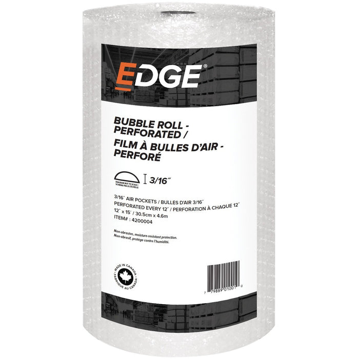 EDGE Bubble Cushion Packaging - 12" (304.80 mm) Width x 15 ft (4572 mm) Length x 187.5 mil (4.8 mm) Thickness - 0.4" (9.52 mm) Bubble Size - Dispenser - 1 Each
