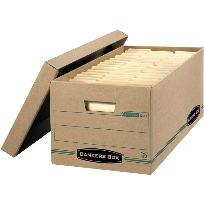 Bankers Box Enviro Stor 900 Storage Case - External Dimensions: 12" (304.80 mm) Width x 24" (609.60 mm) Depth x 10" (254 mm) Height - Media Size Supported: Letter 8.50" (215.90 mm) x 11" (279.40 mm) - Lift-off Closure - Light Duty - Double End/Single Side