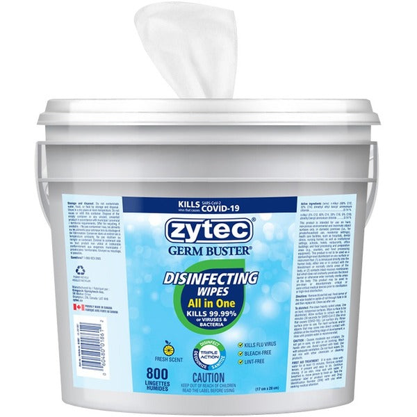 Zytec Disinfecting Wipes - All in One - 800 Wipes - Ready-To-Use - Fresh Citrus Scent - Non-sticky, Residue-free, Disinfectant - 1 / Each