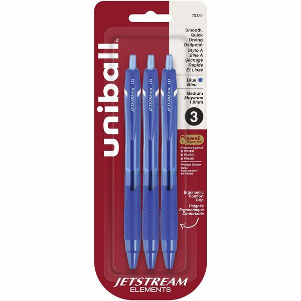 uniball&trade; Jetstream Elements Ballpoint Pen - 1 mm (0.04") Pen Point - Blue Ink - Gel-based - 3 / Pack