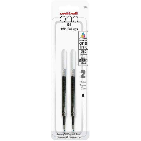 uniball&trade; ONE Gel Pen Refill - 0.70 mm, Medium Point - Black Ink - 2 / Pack