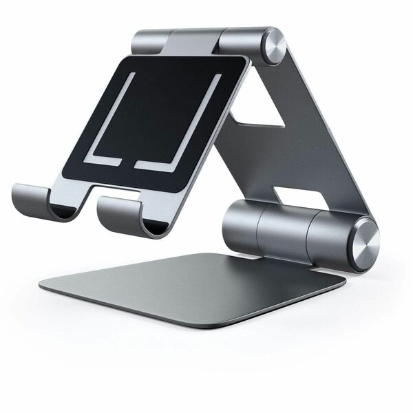 Satechi R1 Aluminum Hinge Holder Foldable Stand - 4" to 13" Screen Support - 5.50" (139.70 mm) Height x 5.50" (139.70 mm) Width - Desk - Aluminum - Space Gray - For iPad, iPhone, Smartphone, Tablet, Notebook - Foldable, Scratch Resistant, Slip Resistant,