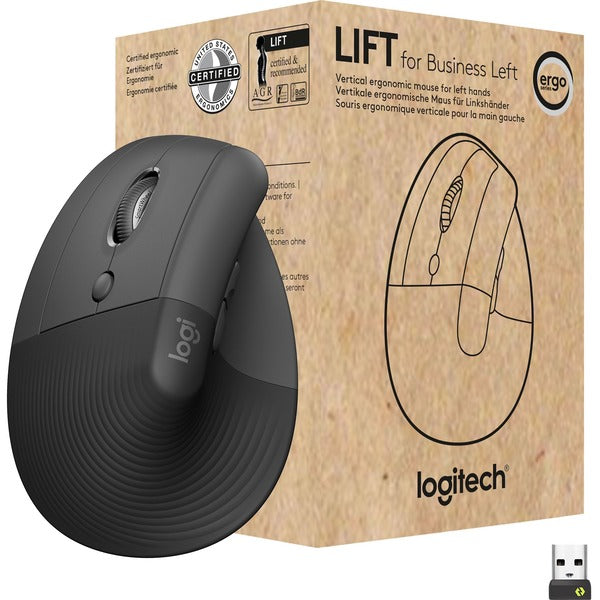 Logitech Lift Ergo Mouse - Optical - Wireless - Bluetooth/Radio Frequency - Graphite - USB - 4000 dpi - Scroll Wheel - 4 Button(s) - Small/Medium Hand/Palm Size - Left-handed - 1 Each