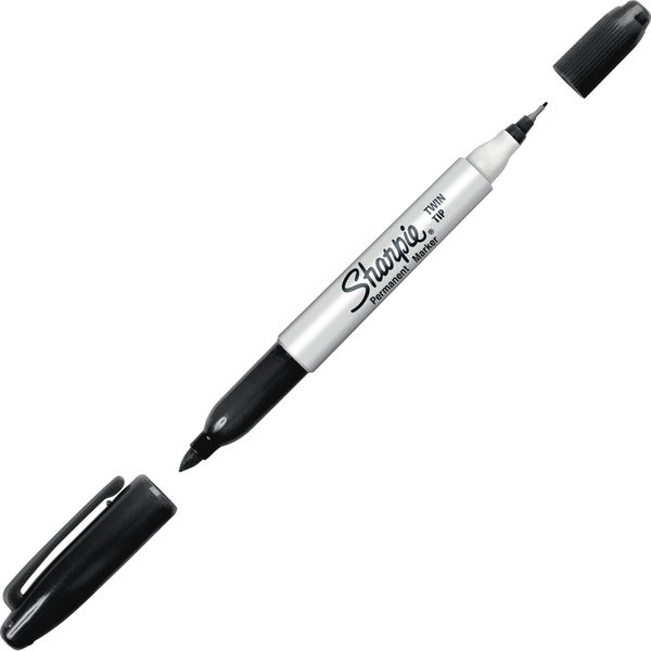 Sharpie Twin Tip Permanent Marker - Fine, Ultra Fine Marker Point - Black Alcohol Based Ink - 1 Each