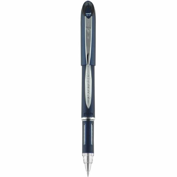 uniball&trade; Jetstream Ballpoint Pen - 0.7 mm (0.03") Fine Pen Point - Black Ink - Pigment-based - Blue Stainless Steel Barrel - 1 Each