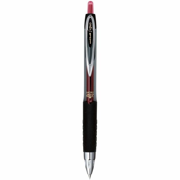 uniball&trade; Signo 207 Gel Micro Pen - 0.5 mm (0.02") Micro Pen Point - Refillable - Retractable - Red Ink - Gel-based - Translucent Barrel - 1 Box