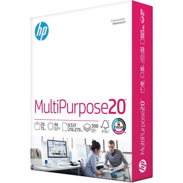 HP Papers Multipurpose20 Copy Paper - 96 Brightness - Letter - 8 1/2" (215.90 mm) x 11" (279.40 mm) - 20 lb (9071.85 g) Basis Weight - Smooth - Quick Drying, Smear Resistant - White - 500 / Ream