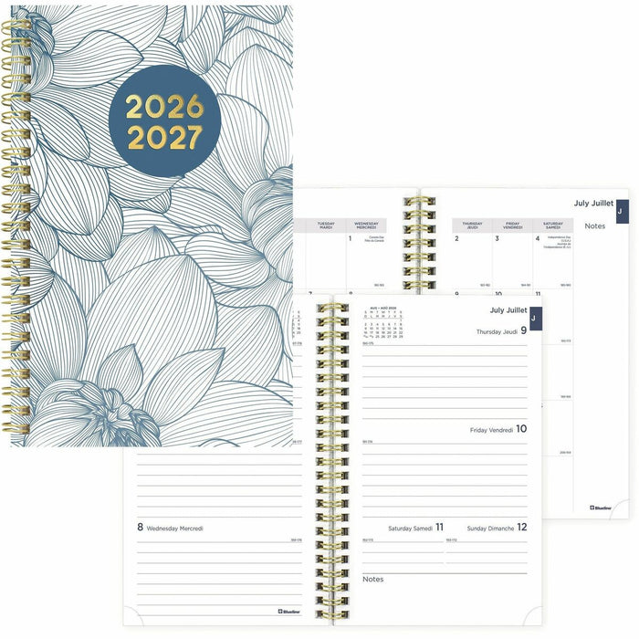 Blueline 2025-2026 Botanical 13-Month Weekly/Monthly Academic Planner - July to July - 8" x 5" - Yellow - Bilingual - Academic - Weekly, Monthly - 13 Month - July 2025 to July 2026 - 1 Week Double Page Layout - 5" (127 mm) x 8" (203.20 mm) Sheet Size - Tw