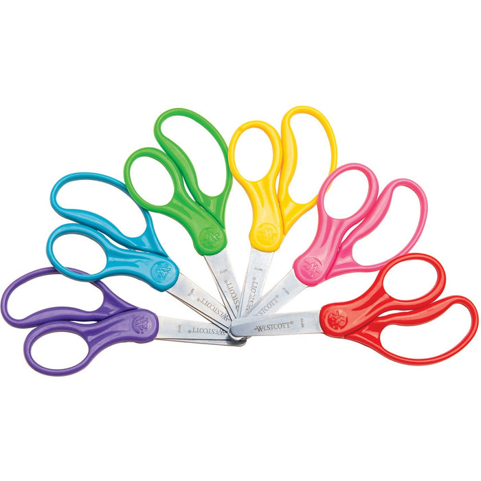 Westcott 5" Antimicrobial Kids Scissors - 5" (127 mm) Cutting Length - Left/Right - Stainless Steel - Blunted Tip - Assorted - 6 / Pack