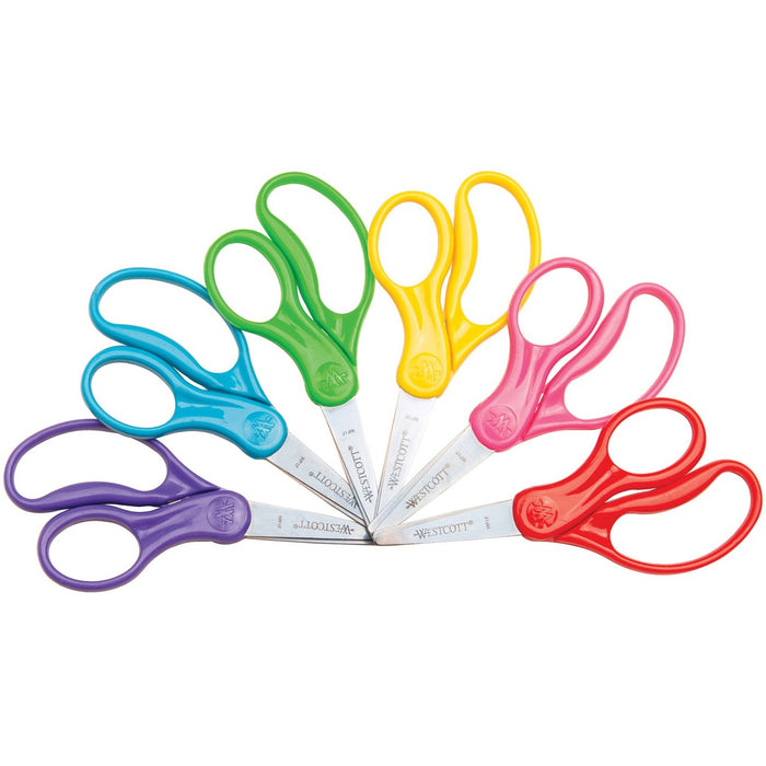 Westcott 5" Antimicrobial Kids Scissors - 5" (127 mm) Cutting Length - Left/Right - Stainless Steel - Pointed Tip - Assorted - 6 / Pack