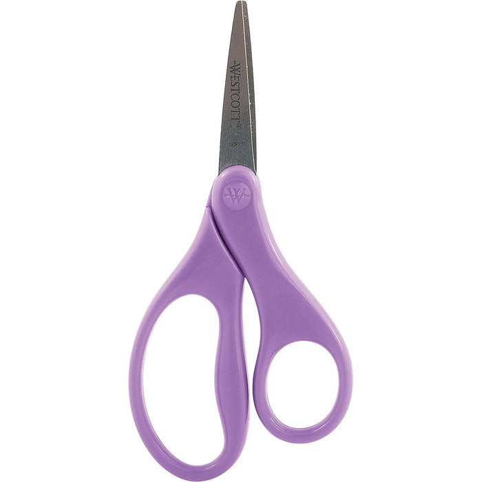 Westcott Antimicrobial Hard Handle Scissors 5" Purple - 5" (127 mm) Cutting Length - Stainless Steel - Blunted Tip - Purple - 1 Each