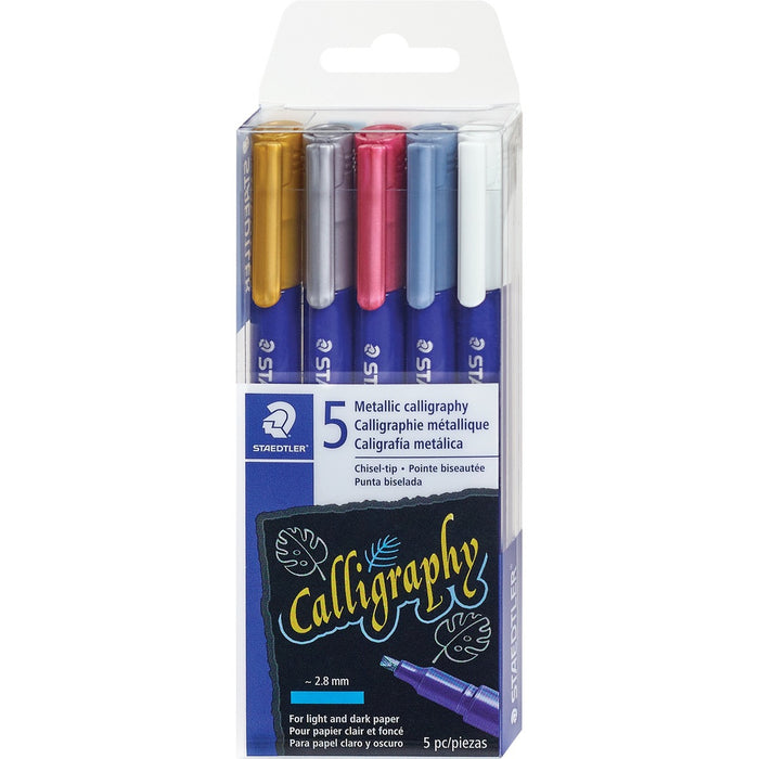 Staedtler Metallic Markers Calligraphy Assorted Colours 5/pkg - Assorted Ink - Water Based - 5 / Pack