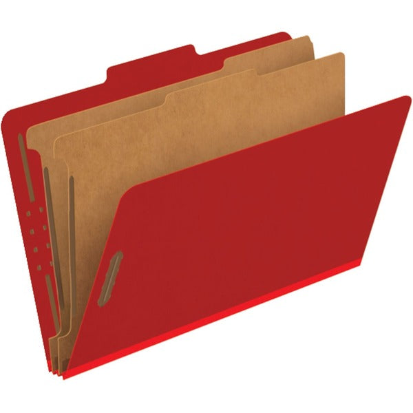 Pendaflex 2/5 Tab Cut Legal Recycled Classification Folder - 8 1/2" (215.90 mm) x 14" (355.60 mm) - 6 Fastener - 2 Divider - 25 pt. (8.80 mm) - Bright Red - 60% Fiber Recycled - 10 / Box