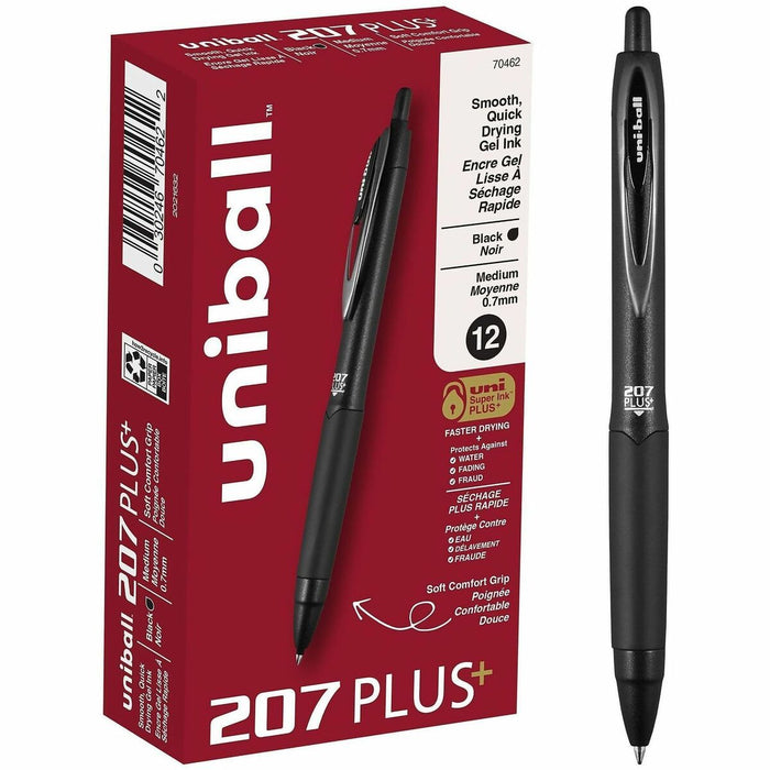 uniball 207 Plus+ Retractable Gel Pens - uniball™ 207 Plus+ Retractable Gel Pens, Medium Point (0.7mm), Black, 12 Pack