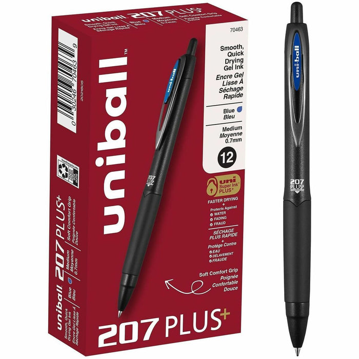 uniball 207 Plus+ Retractable Gel Pens - uniball™ 207 Plus+ Retractable Gel Pens, Medium Point (0.7mm), Blue, 12 Pack