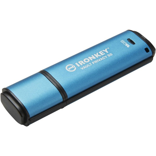 IronKey Vault Privacy 50 Series 16GB USB 3.2 (Gen 1) Type A Flash Drive - 16 GB - USB 3.2 (Gen 1) Type A - 250 MB/s Read Speed - 180 MB/s Write Speed - Blue - 256-bit AES - 5 Year Warranty