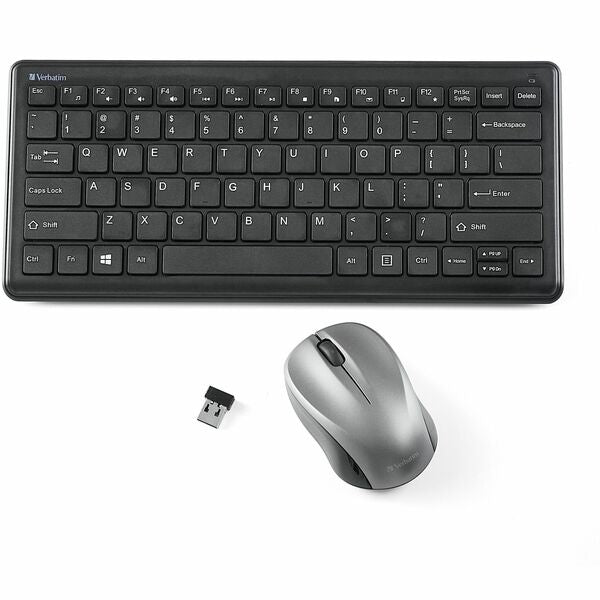 Verbatim Silent Wireless Compact Keyboard and Mouse - Wireless RF 2.40 GHz Keyboard - Wireless RF Mouse - Blue LED - 1600 dpi - Compatible with PC, Mac - 1