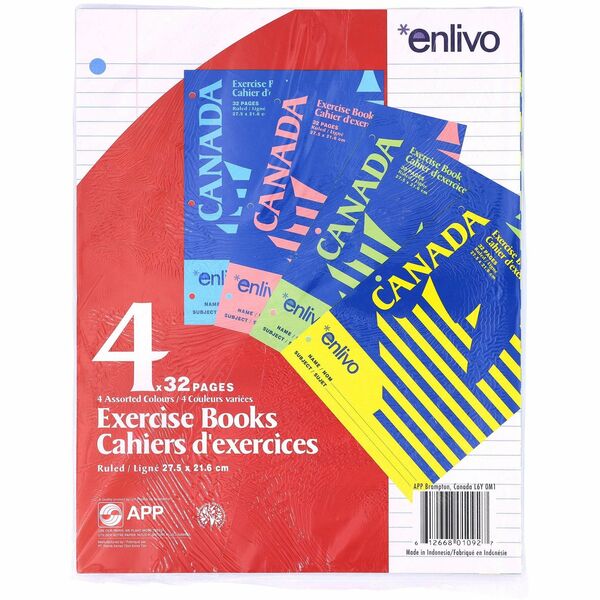 Enlivo Stitched Exercise Books - 32 Pages - Stitched - Ruled Front Ruling - 4 / Pack