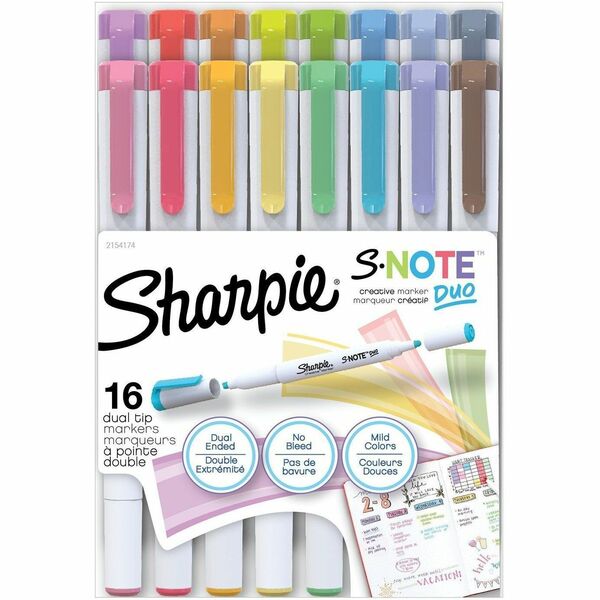 Sharpie S-Note Duo Dual-Tip Markers - Chisel, Bullet Marker Point - Assorted Ink - 16 / Pack