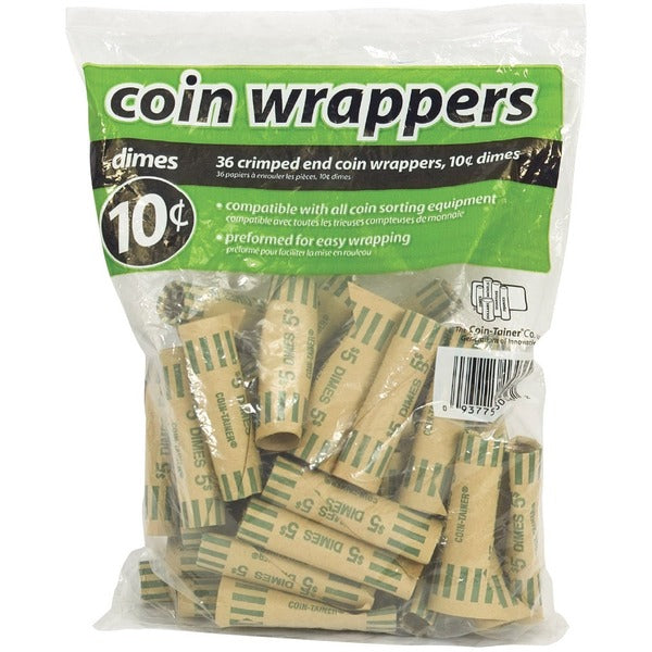Merangue Paper Coin Wrapper, Dime, 36 Pack - 36 Wrap(s) - 10¢ Denomination - 36 Pack