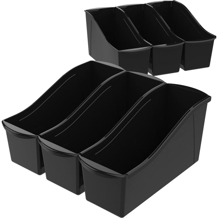 Storex Book Bins - 7" (177.80 mm) Height x 5.3" (134.62 mm) Width x 14.3" (363.22 mm) Length - Sturdy - Black - Plastic - 1 / Each