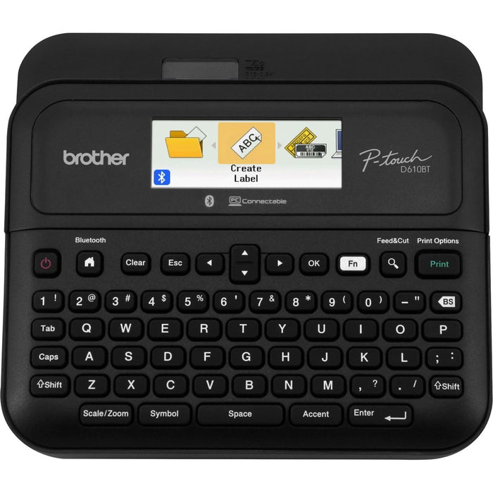 P-touch P-Touch PT-D610BT Business Professional Connected Label Maker - Thermal Transfer - 1.18 in/s (30 mm/s) Mono - 17 Fonts - 8 Font Size - 180 x 360 dpi - Tape, Label - 0.14" (3.50 mm), 0.24" (6 mm), 0.47" (12 mm), 0.71" (18 mm), 0.94" (24 mm) - LCD S