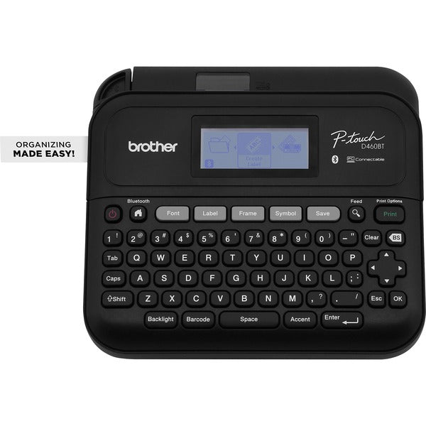 Brother P-Touch PT-D460BT Label Printer Gray - Thermal Transfer - 1.18 in/s (30 mm/s) Mono - 16 Fonts - 180 dpi - Tape - 0.14" (3.50 mm), 0.24" (6 mm), 0.35" (9 mm), 0.47" (12 mm), 0.71" (18 mm) - Battery, Power Adapter - 6 Batteries Supported - AA - Blac