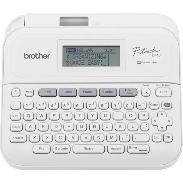 Brother P-Touch PT-D410AD Label Printer Gray - Thermal Transfer - 0.79 in/s (20 mm/s) Mono - 15 Fonts - 180 dpi - Tape - 0.14" (3.50 mm), 0.24" (6 mm), 0.35" (9 mm), 0.47" (12 mm), 0.71" (18 mm) - Battery, Power Adapter - 6 Batteries Supported - AA - Gray