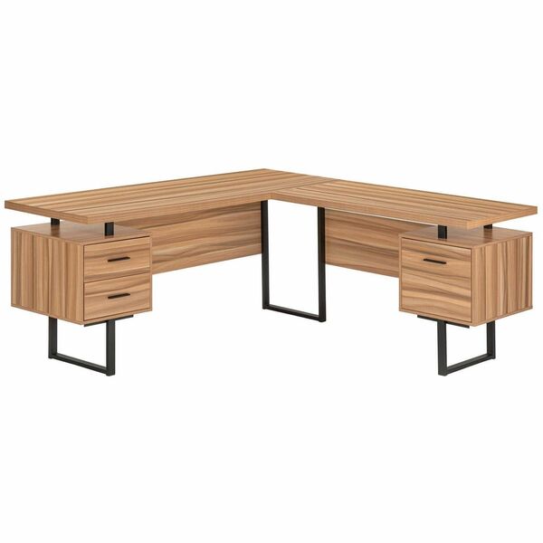 Monarch Specialties Computer Desk - 70"L / Reclaimed Wood / Black Metal / L/R - Reclaimed Wood L-shaped Top - Black Base - Contemporary/Modern Style - 3 Drawers - 3 Legs - 198 lb (89.81 kg) Capacity - 71" (1803.40 mm) Table Top Length x 71" (1803.40 mm) T