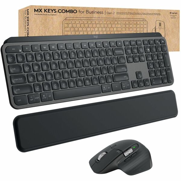 Logitech MX Keys Combo for Business Wireless Gen 2 Keyboard and Mouse - USB Wireless Bluetooth Keyboard - USB Wireless Bluetooth Mouse - Darkfield - 8000 dpi - 7 Button - Scroll Wheel - Right-handed - Compatible with PC, Mac - 1 Each