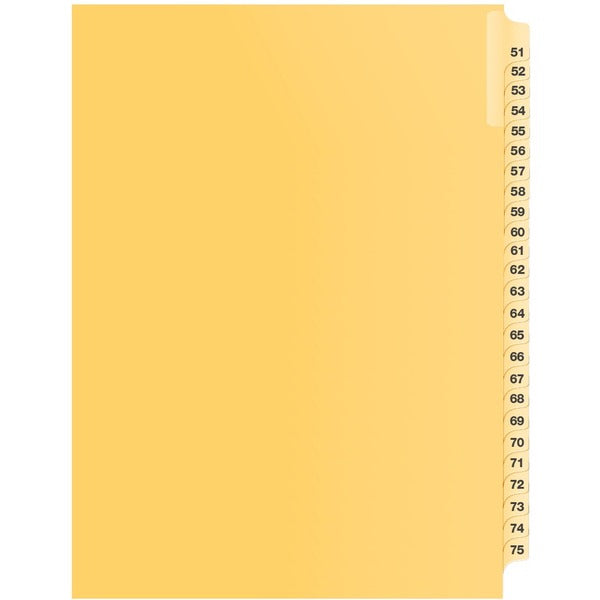 Davis Index Divider - 1/25 - Digit - 51 to 75 - 8.50" Divider Width x 11" Divider Length - Buff Divider - 1 Each