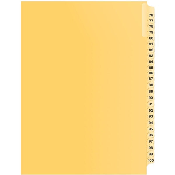 Davis Index Divider - 1/25 - Digit - 76 to 100 - 8.50" Divider Width x 11" Divider Length - Buff Divider - 1 Each