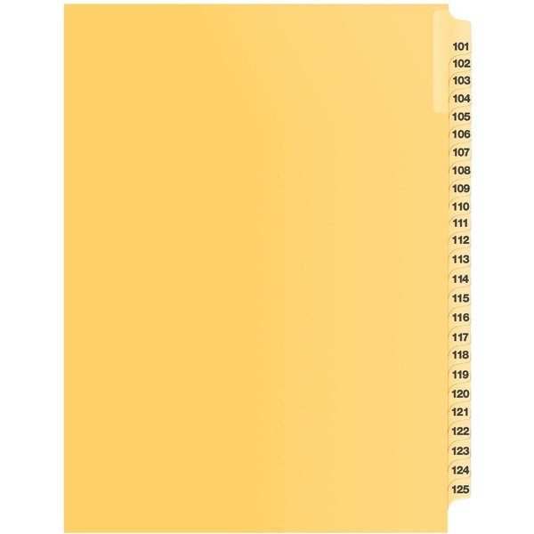 Davis Index Divider - 1/25 - Digit - 101 to 125 - 8.50" Divider Width x 11" Divider Length - Buff Divider - 25 Pack